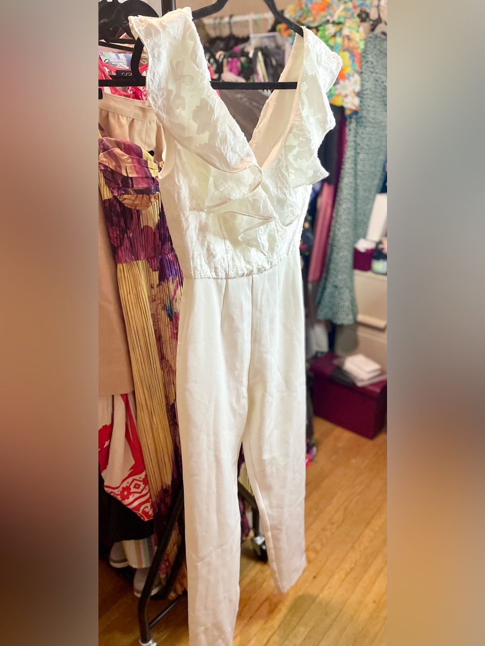KEEPSAKE the Label Ivory Ruffle V-Neck Jumpsuit